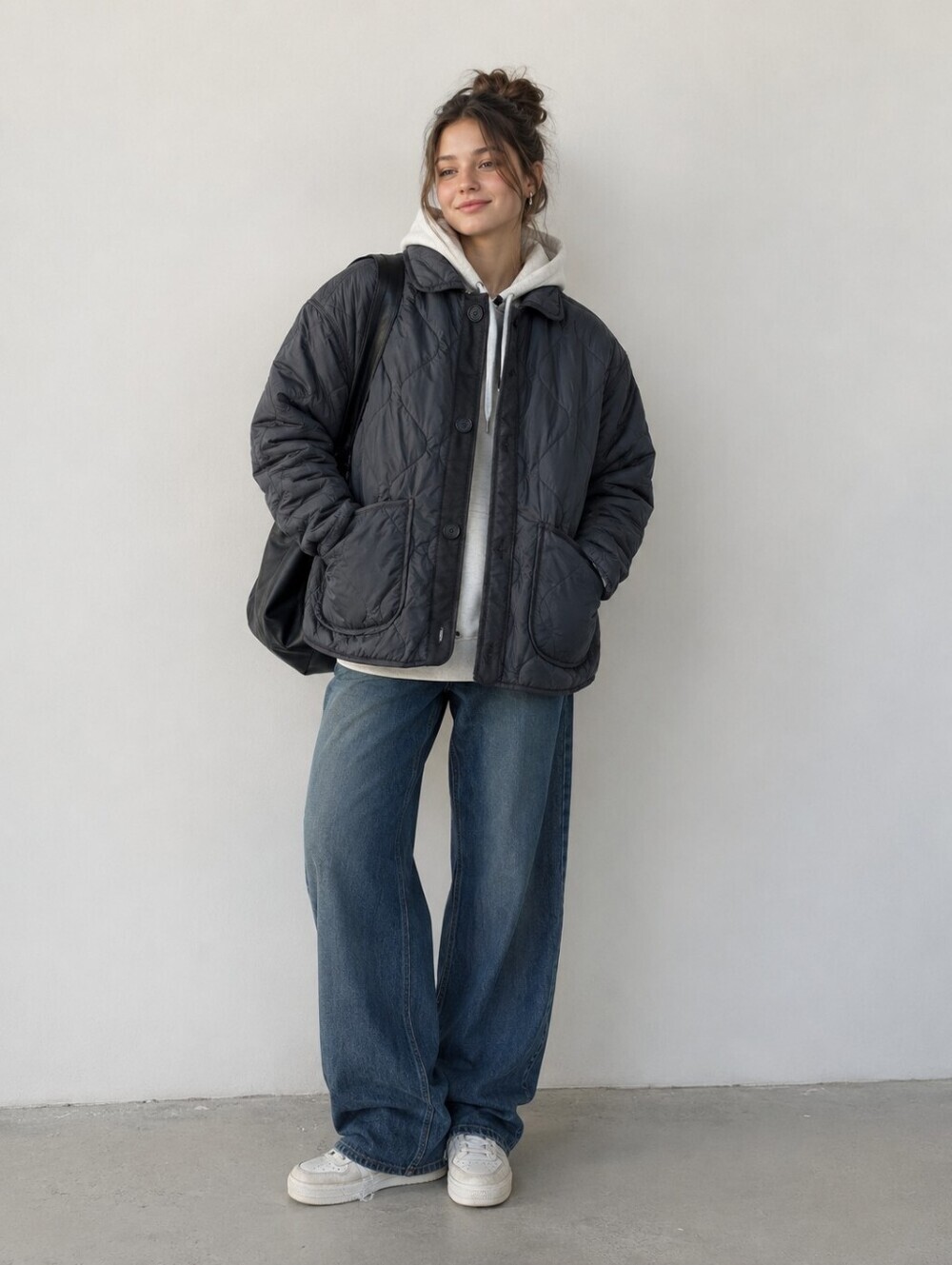 Old Navy Quilted Oversized Jacket | Charcoal Gray | Lightweight Puffer Coat | XS